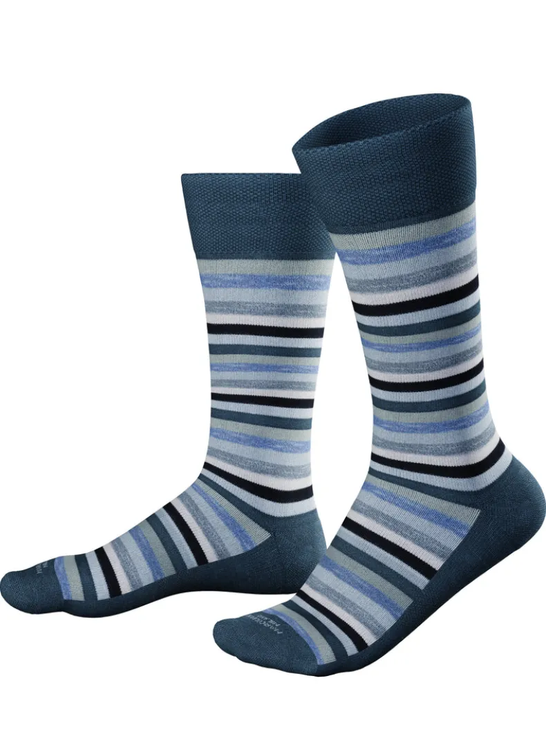MARCOLIANI PIMA COTTON RAINBOW STRIPE SNEAKER SOCK - DENIM/BLUE