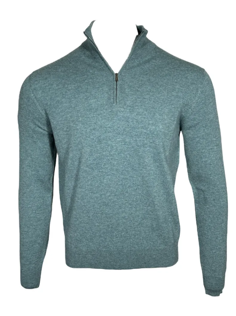 FIORONI CASHMERE QUARTER ZIP SWEATER - TEAL MARL