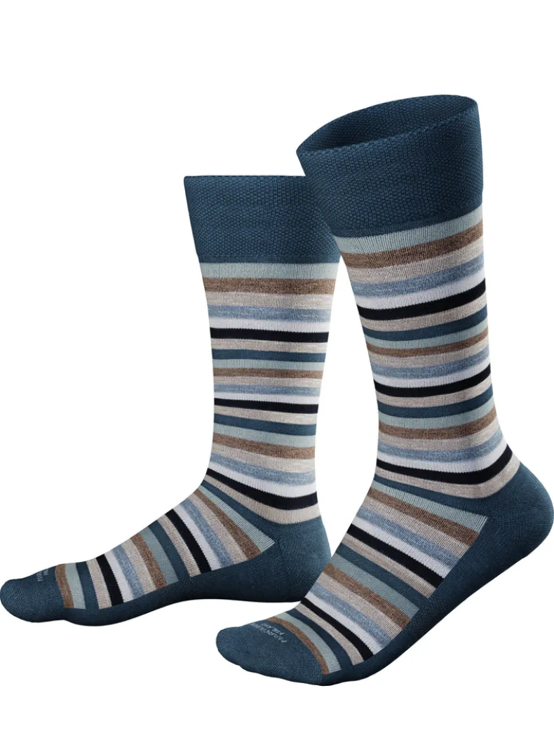 MARCOLIANI PIMA COTTON RAINBOW STRIPE SNEAKER SOCK - DENIM/KHAKI