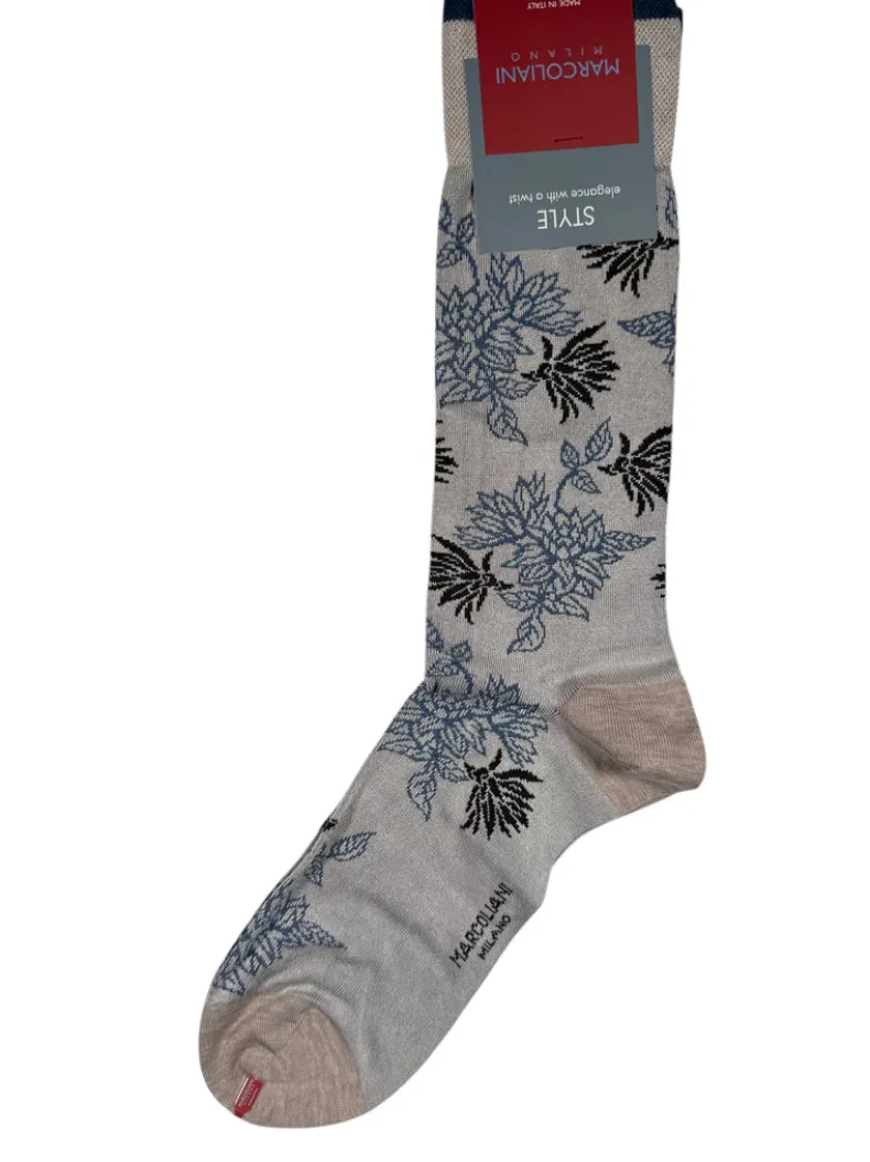 MARCOLIANI FRESH OF MODAL PUNJAB FLOWER CALF SOCK - BEIGE