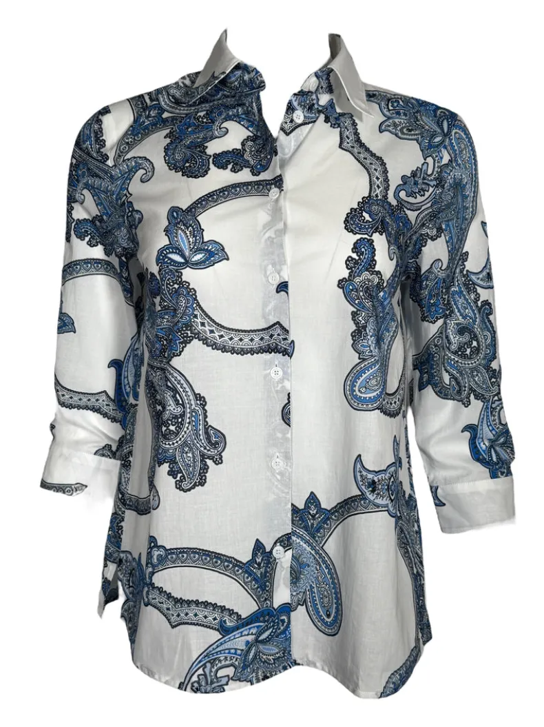 CAMICETTASNOB PAISLEY BLOUSE - BLUE ON WHITE