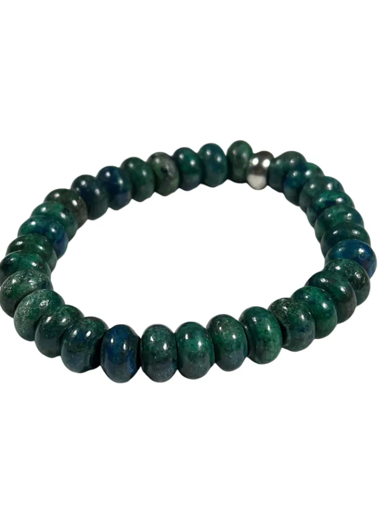 SPIVEY MANBEADS MEN'S STONE BEAD BRACELETS - AZURITE & PEWTER