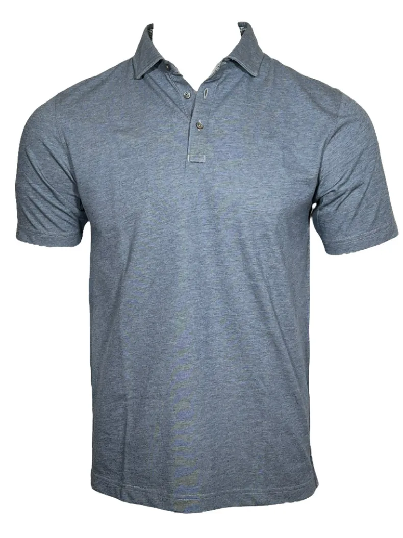 BUTTON DOWN MEN'S TECH POLO - BLUE STEEL HEATHER