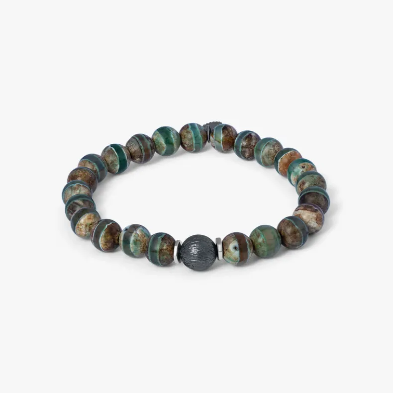 TATEOSSIAN LHASA GRAFFIATO BEADED BRACELET - BLACK RUTHENIUM PLATED WITH GREEN AGATE