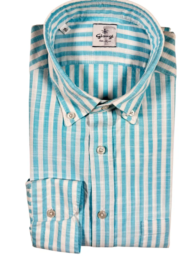 GIANGI NAPOLI MEN'S SHIRT - AQUA STRIPE