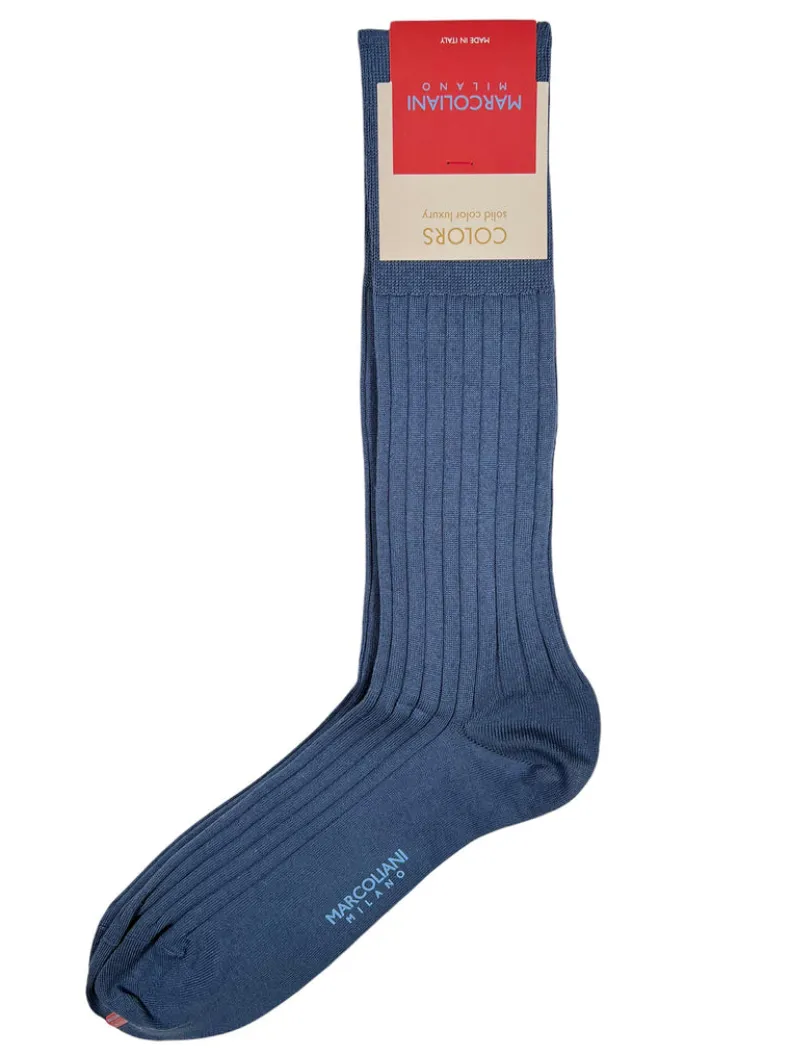MARCOLIANI SOLID RIBBED COTTON CALF SOCK - LIGHT BLUE