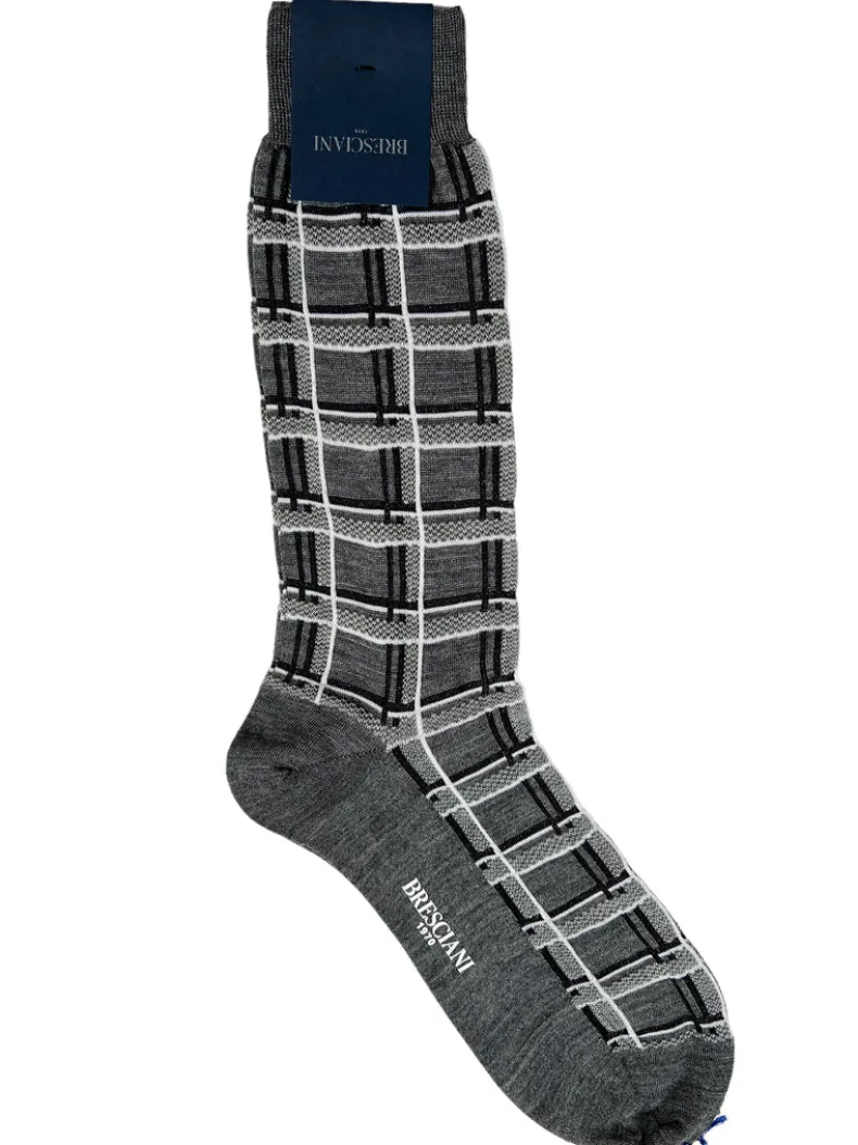BRESCIANI 1970 PLAID CALF SOCK - GREY