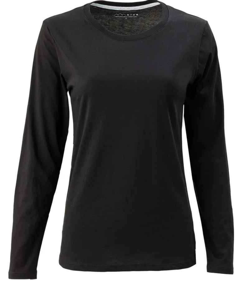 BLUE 1899 WOMEN'S PIMA COTTON T-SHIRT CREWNECK LONGSLEEVE - BLACK
