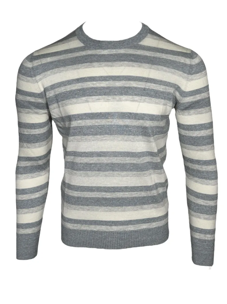 BUTTON DOWN MEN’S STRIPED CREW SWEATER - GREY MIX