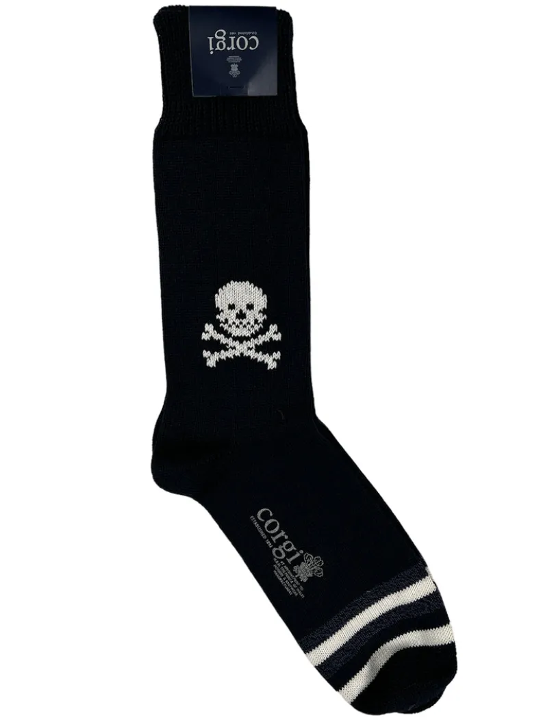 CORGI SKULL SOCK - NAVY/DENIM