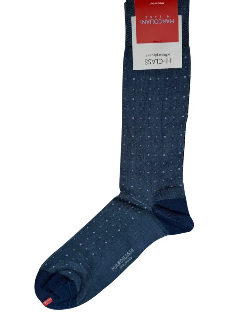 MARCOLIANI MICRODOTS CALF SOCK - DENIM BLUE