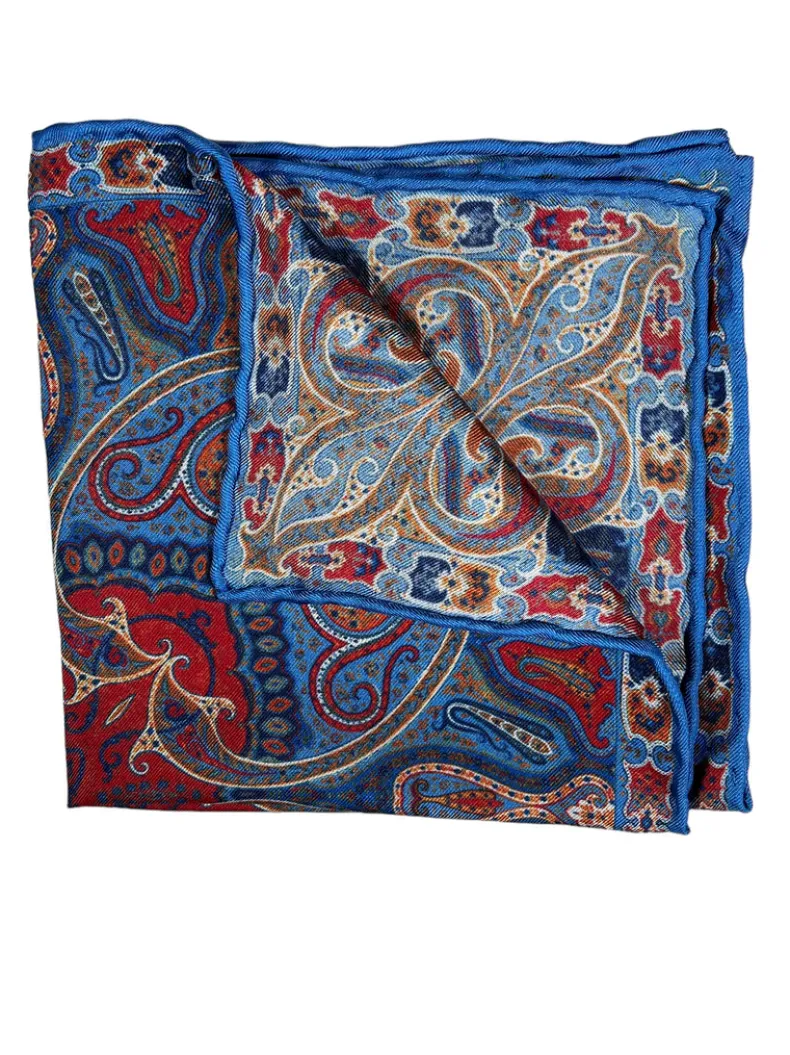 CALABRESE 1924 SILK POCKET SQUARE - BLUE SCROLLS