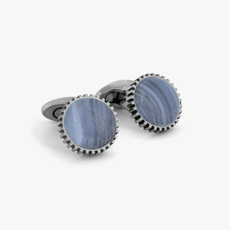 TATEOSSIAN CUFF LINKS - TITANIUM WITH BLUE LACE AGATE